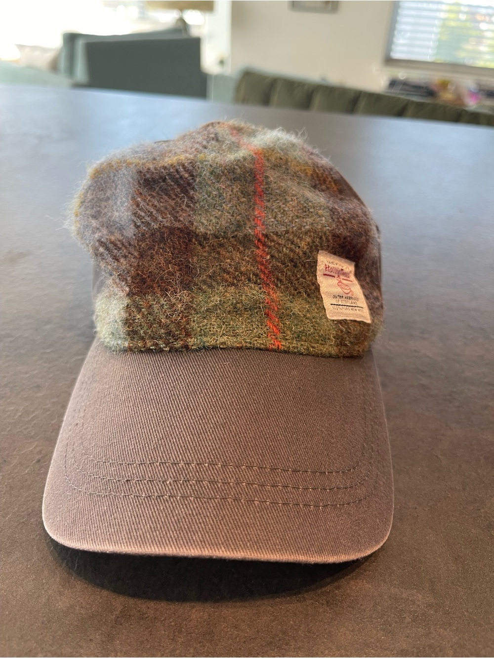 Plaid Wool Cap with Brown Brim